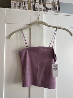 NWT American Eagle Purple Light Ribbed Crop Top with Spaghetti Straps, Small